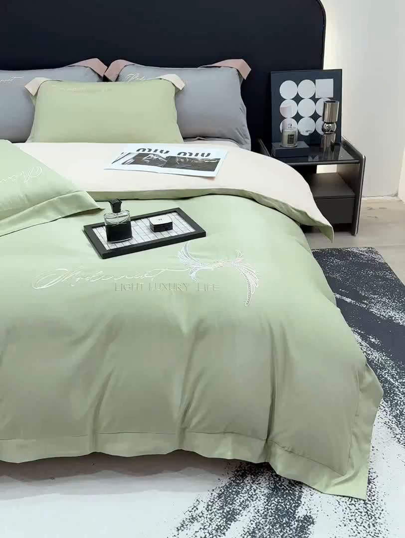 91家纺网 家纺一手货源 找家纺 （总）悦织湾家纺 亲肤120克水洗棉磨毛刺绣纯色四件套2025新款轻奢韩版公主风精致床上用品绣花4件套