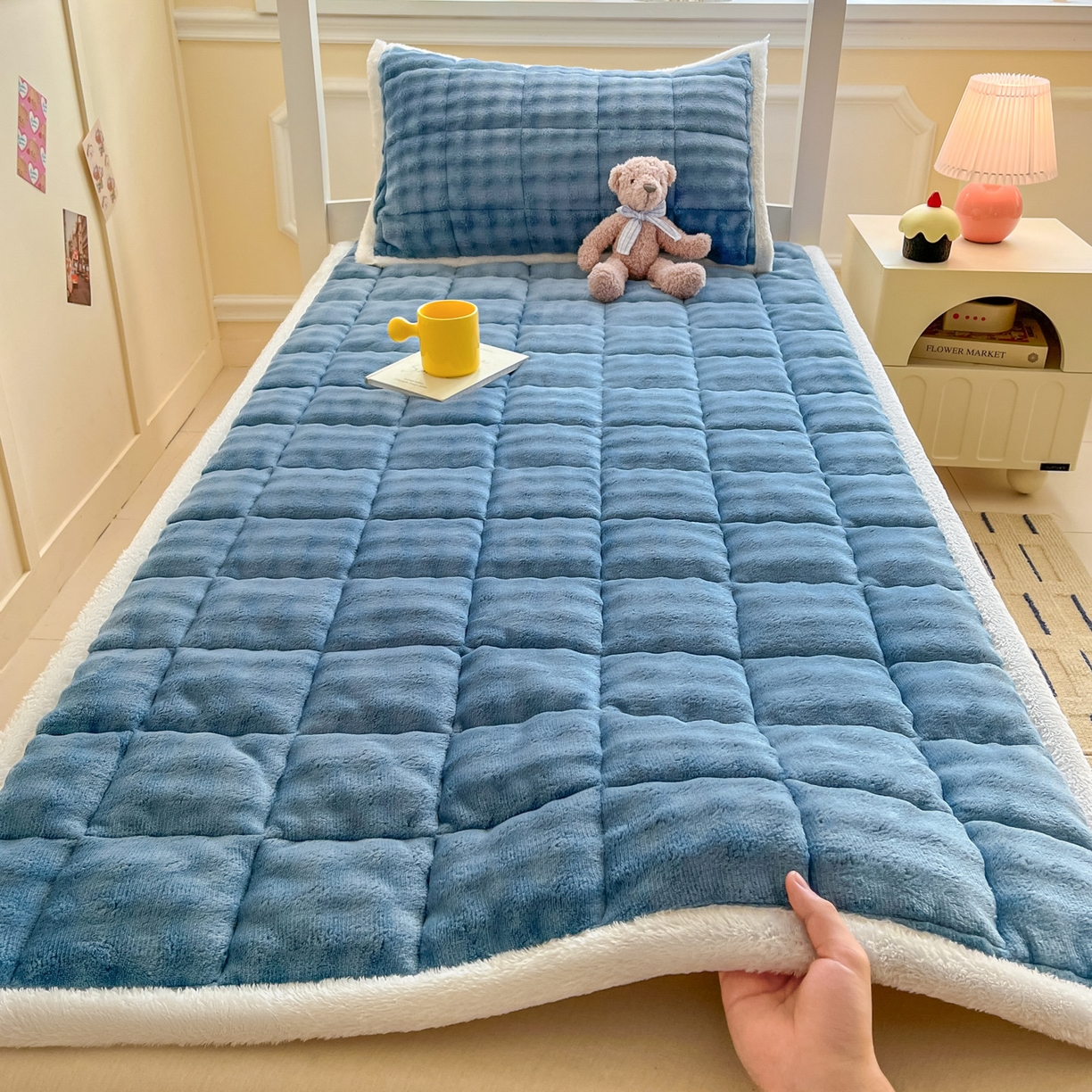 91家纺网 家纺一手货源 找家纺 （总）缦吉 2025新款泡泡兔毛牛奶绒床垫（全网最低）