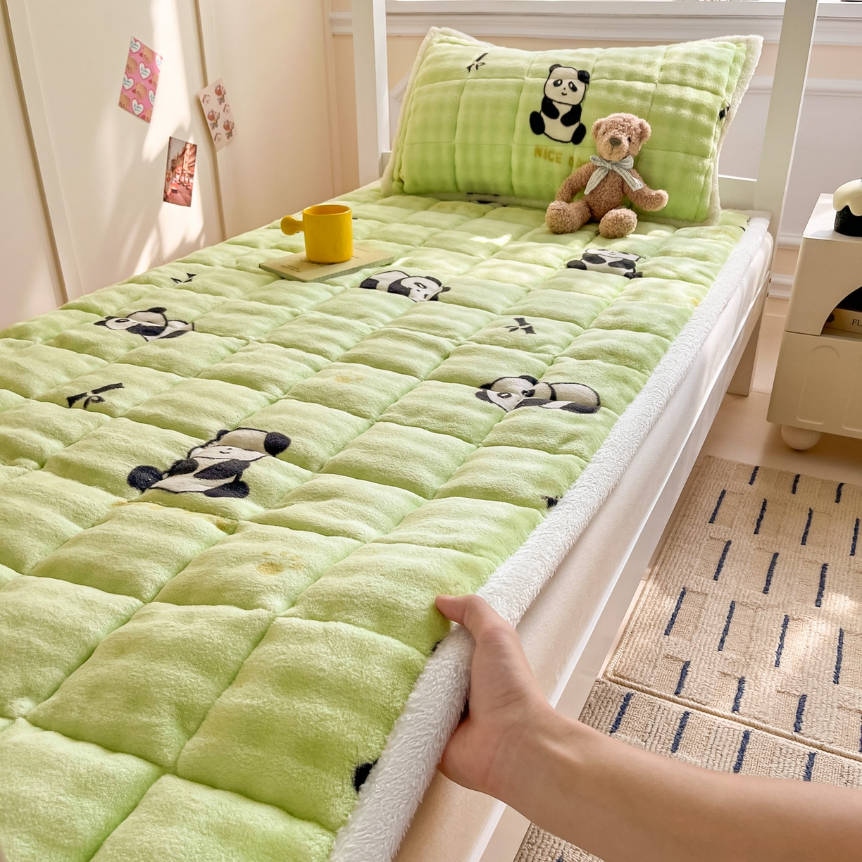 91家纺网 家纺一手货源 找家纺 （总）缦吉 2025新款泡泡兔毛牛奶绒床垫（全网最低）