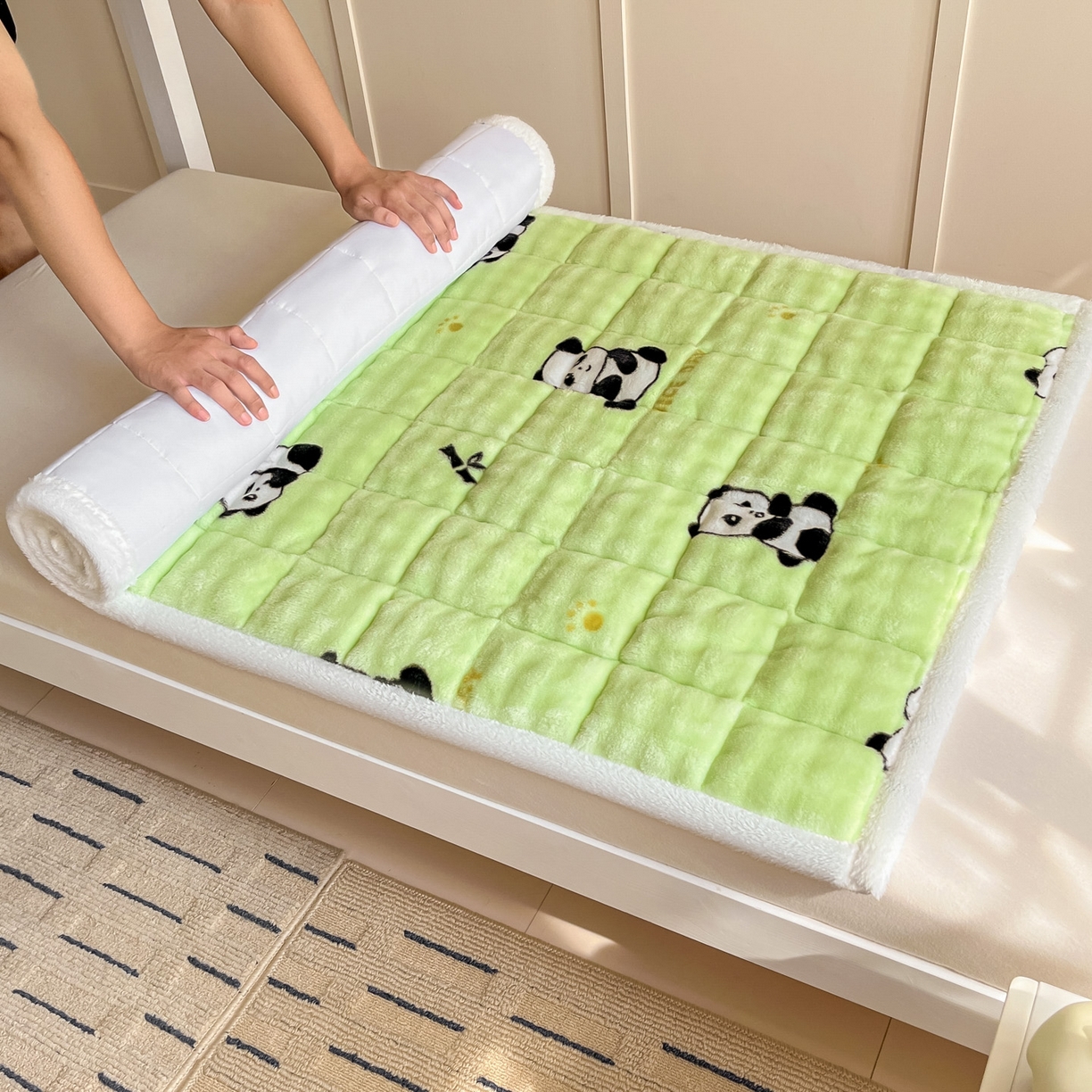 91家纺网 家纺一手货源 找家纺 （总）缦吉 2025新款泡泡兔毛牛奶绒床垫（全网最低）