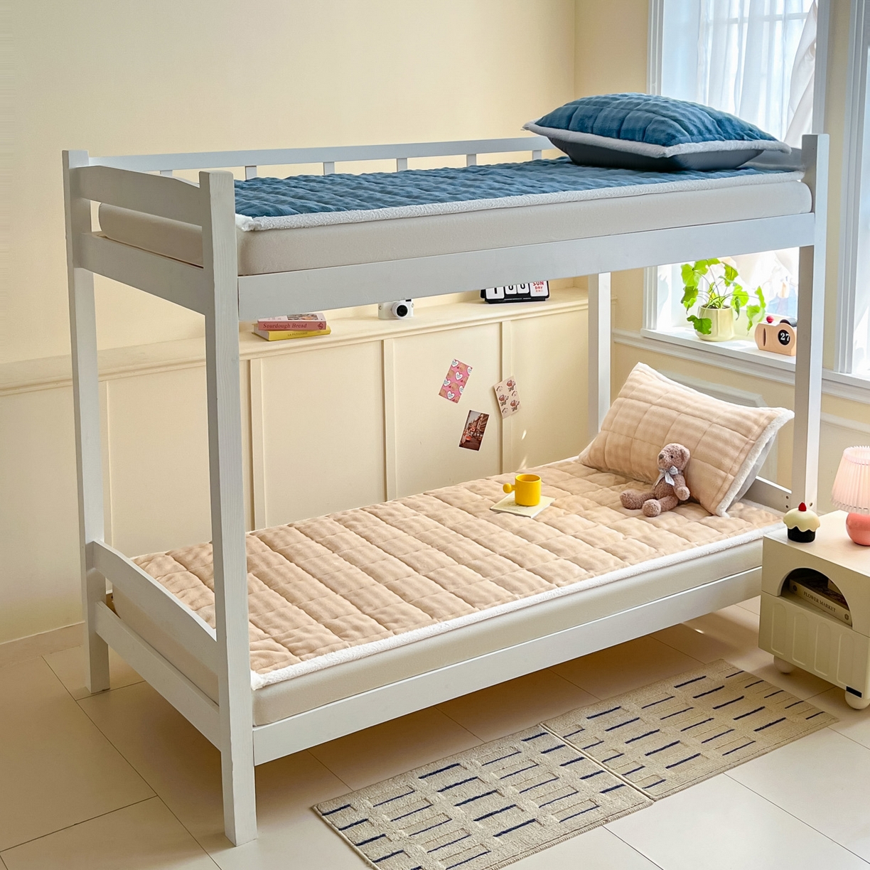 91家纺网 家纺一手货源 找家纺 缦吉 2025新款泡泡兔毛牛奶绒床垫 冬日奶咖（全网最低）