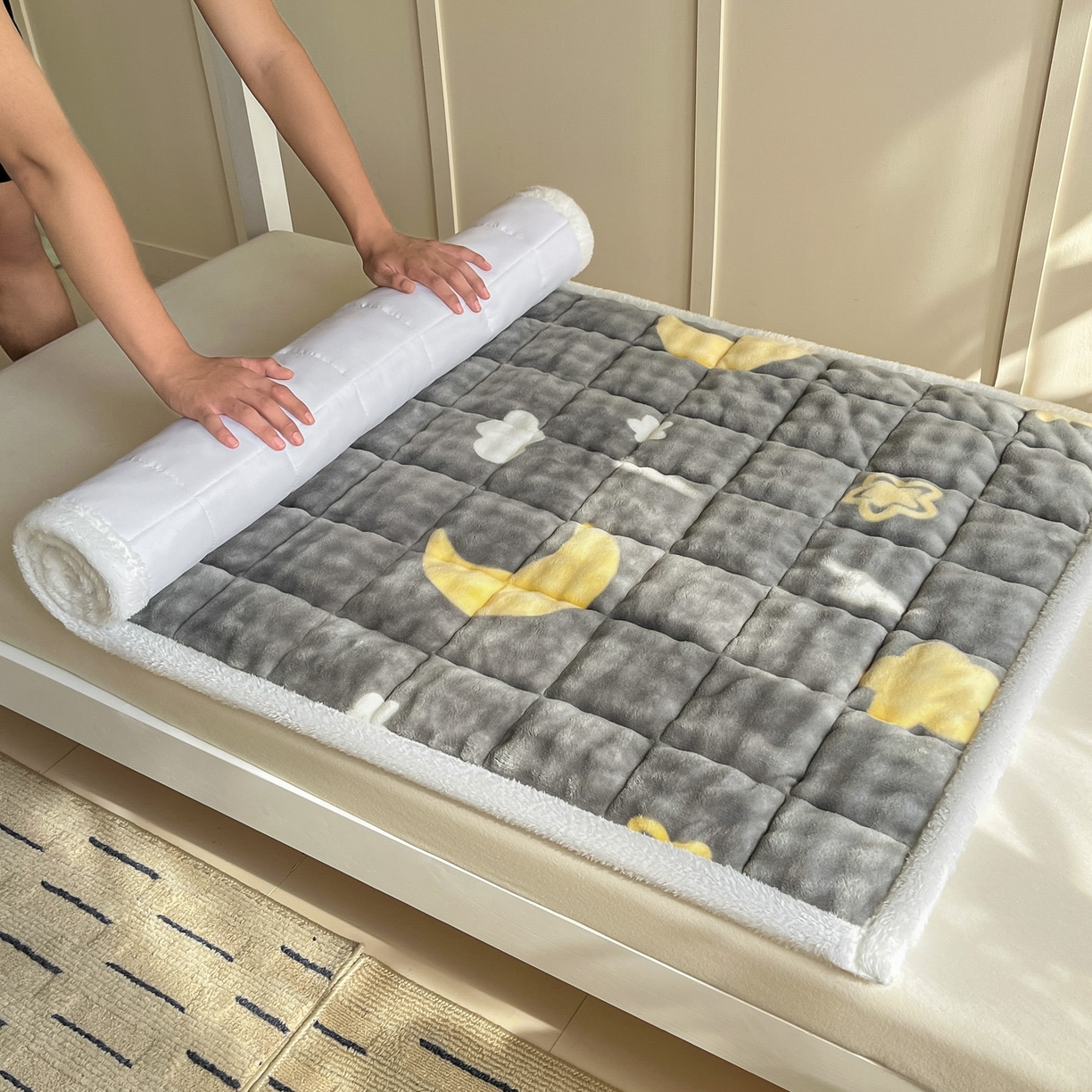 91家纺网 家纺一手货源 找家纺 缦吉 2025新款泡泡兔毛牛奶绒床垫 繁星满天（全网最低）