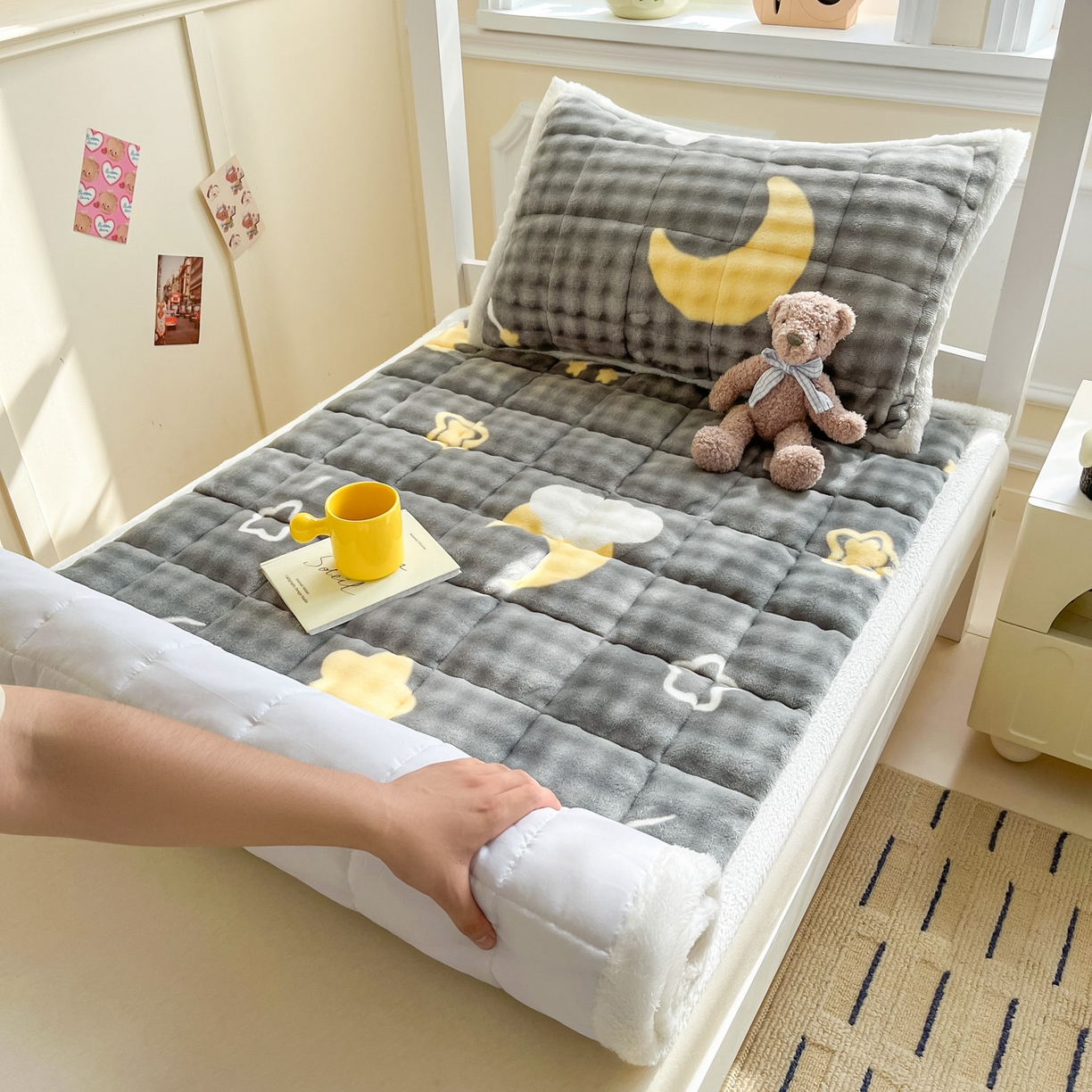 91家纺网 家纺一手货源 找家纺 缦吉 2025新款泡泡兔毛牛奶绒床垫 繁星满天（全网最低）