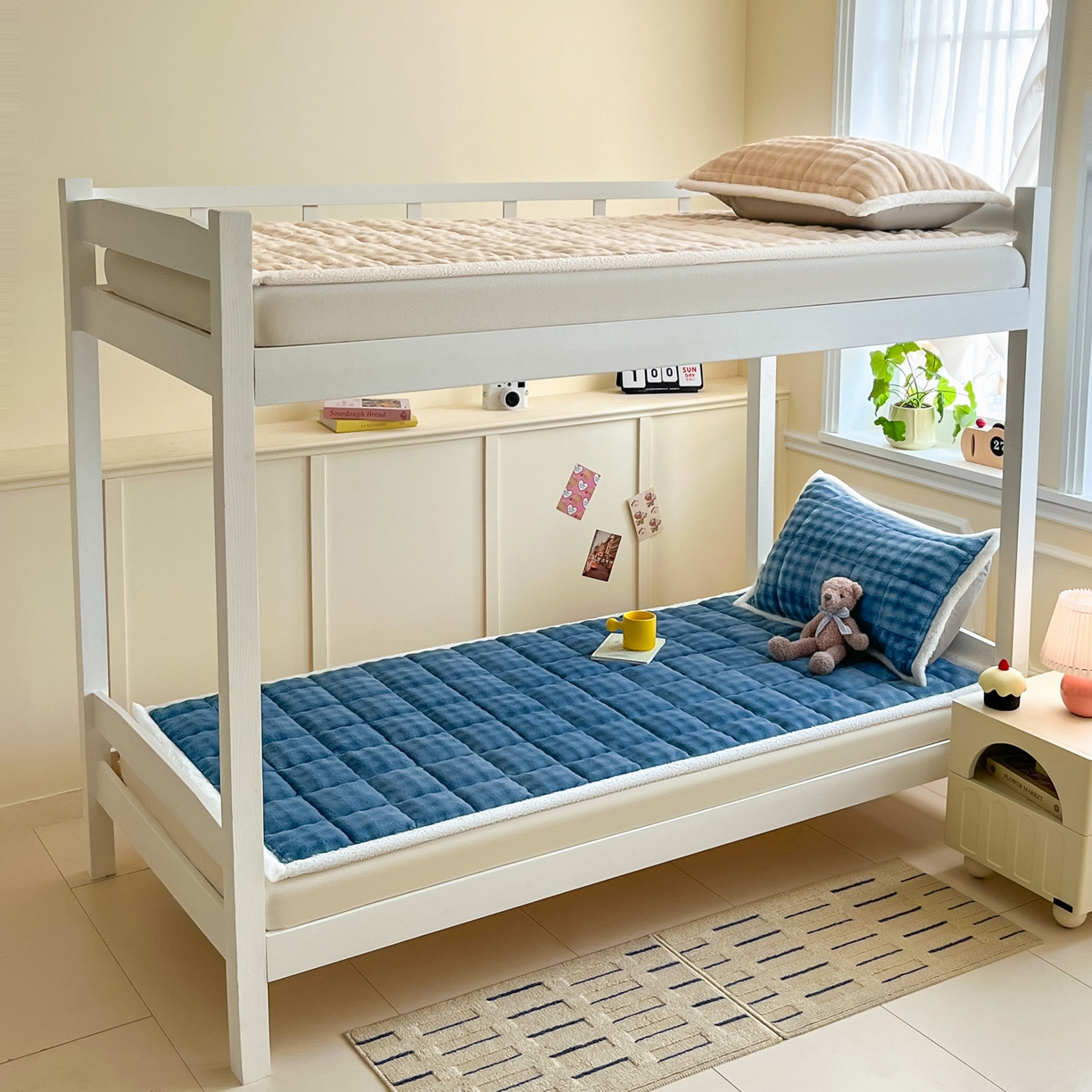 91家纺网 家纺一手货源 找家纺 缦吉 2025新款泡泡兔毛牛奶绒床垫 深海蓝色（全网最低）