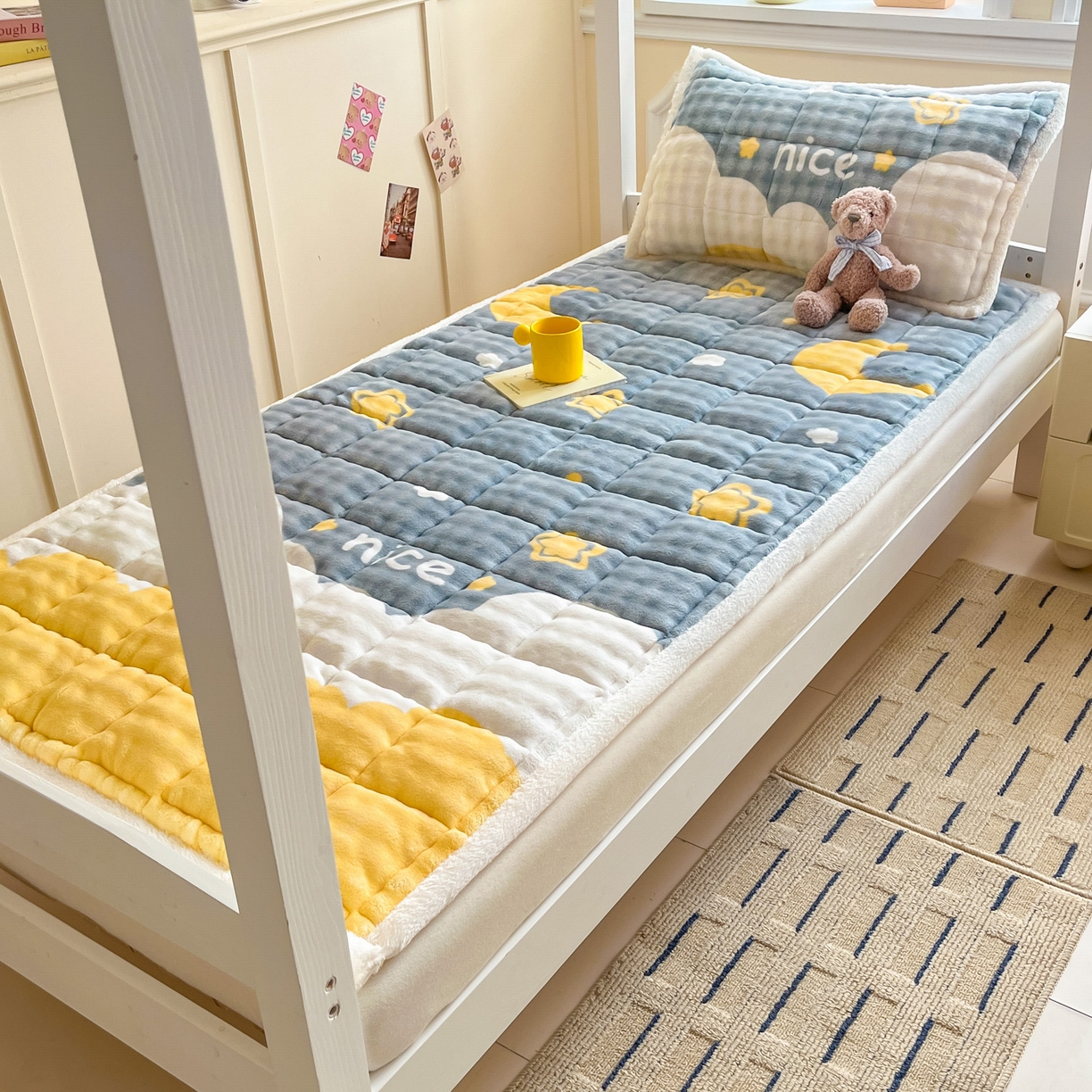 91家纺网 家纺一手货源 找家纺 缦吉 2025新款泡泡兔毛牛奶绒床垫 星空幻想（全网最低）