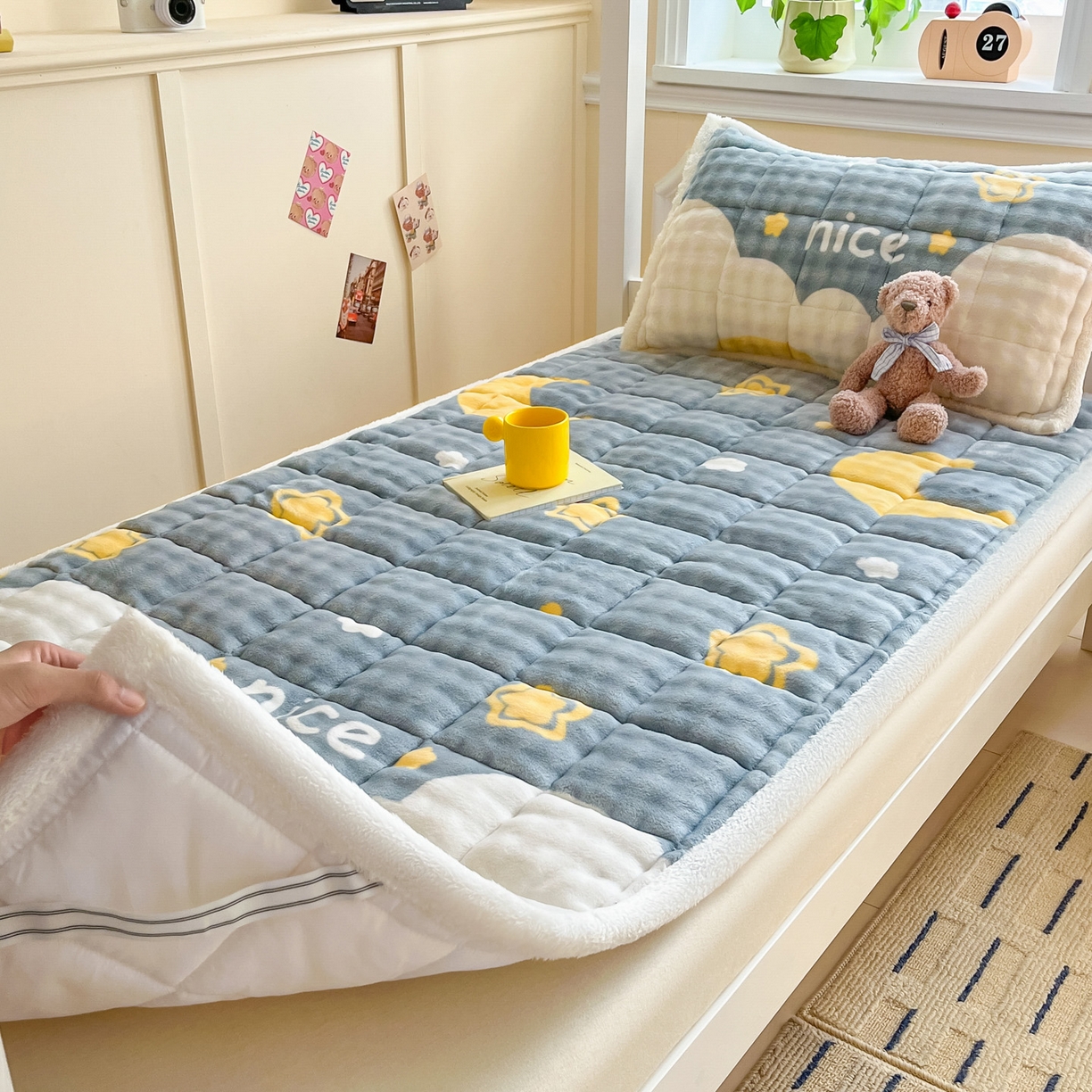 91家纺网 家纺一手货源 找家纺 缦吉 2025新款泡泡兔毛牛奶绒床垫 星空幻想（全网最低）