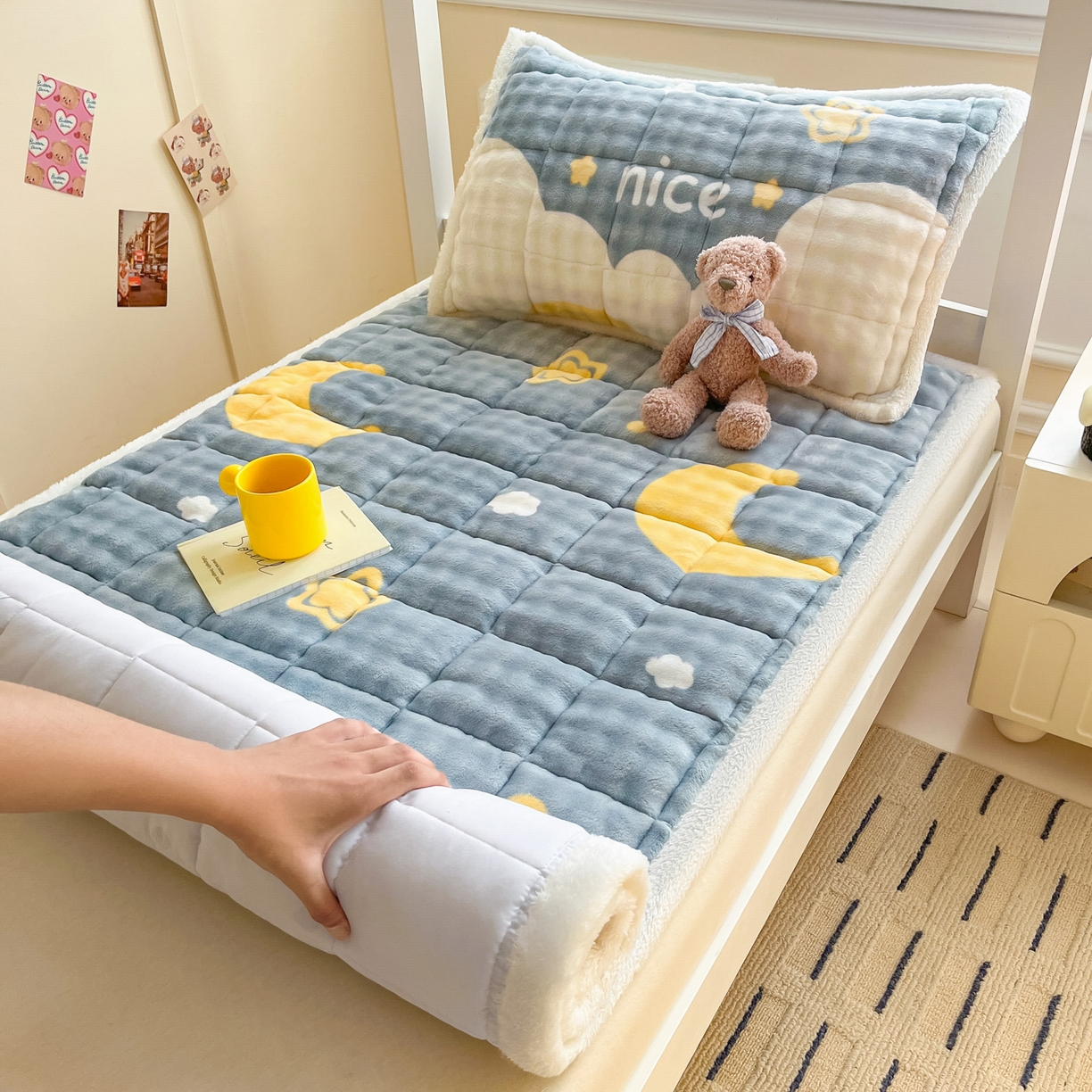 91家纺网 家纺一手货源 找家纺 缦吉 2025新款泡泡兔毛牛奶绒床垫 星空幻想（全网最低）