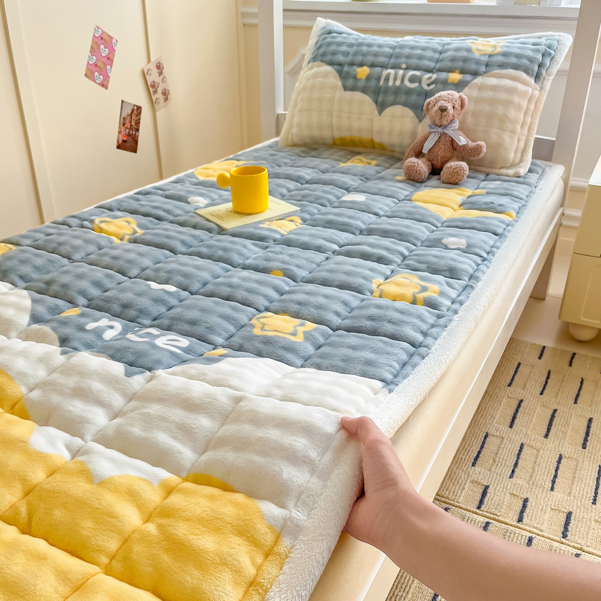 91家纺网 家纺一手货源 找家纺 缦吉 2025新款泡泡兔毛牛奶绒床垫 星空幻想（全网最低）