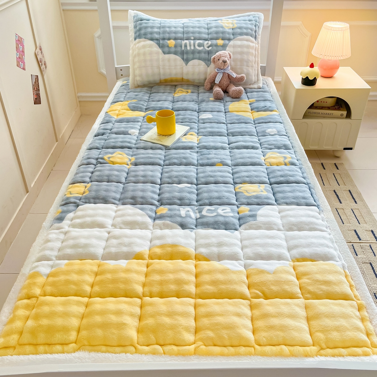 91家纺网 家纺一手货源 找家纺 缦吉 2025新款泡泡兔毛牛奶绒床垫 星空幻想（全网最低）