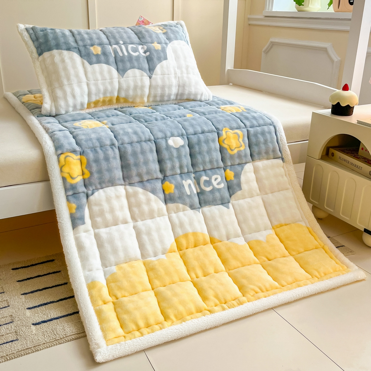 91家纺网 家纺一手货源 找家纺 缦吉 2025新款泡泡兔毛牛奶绒床垫 星空幻想（全网最低）