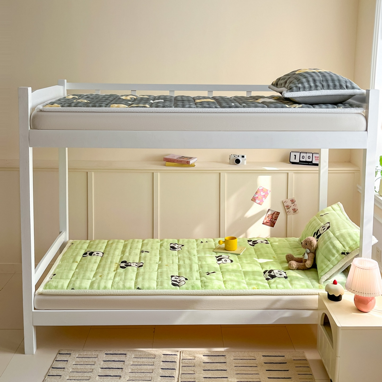 91家纺网 家纺一手货源 找家纺 缦吉 2025新款泡泡兔毛牛奶绒床垫 熊猫乐园（全网最低）