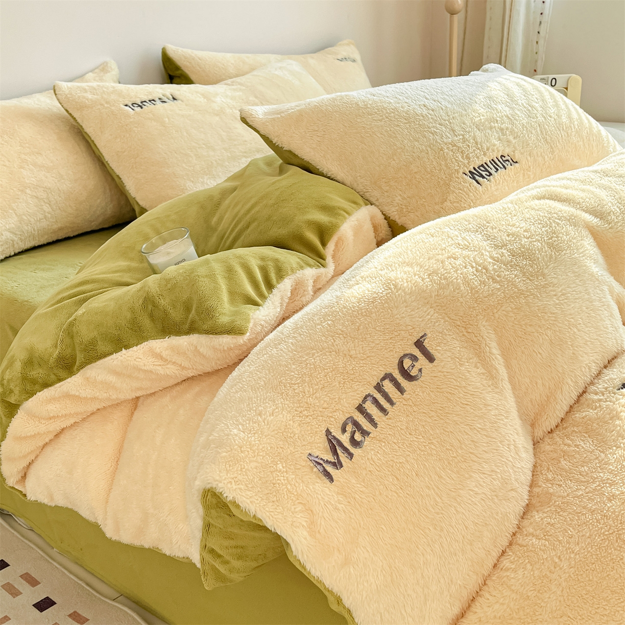 梦幻之城 2025新款牛奶绒刺绣四件套-凯勒系列B款 凯勒-暖黄+苹果绿