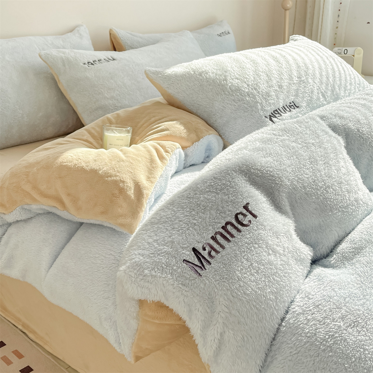 梦幻之城 2025新款牛奶绒刺绣四件套-凯勒系列B款 凯勒-尼罗兰+香槟色