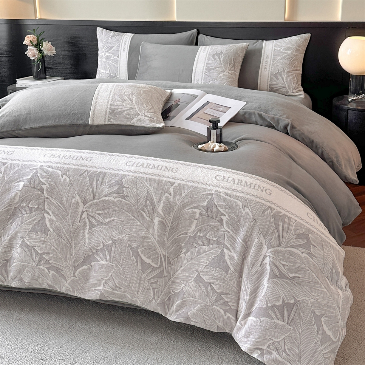 91家纺网 家纺一手货源 找家纺 梦幻之城 2025新款牛奶绒刺绣款四件套-苏缦 经典灰