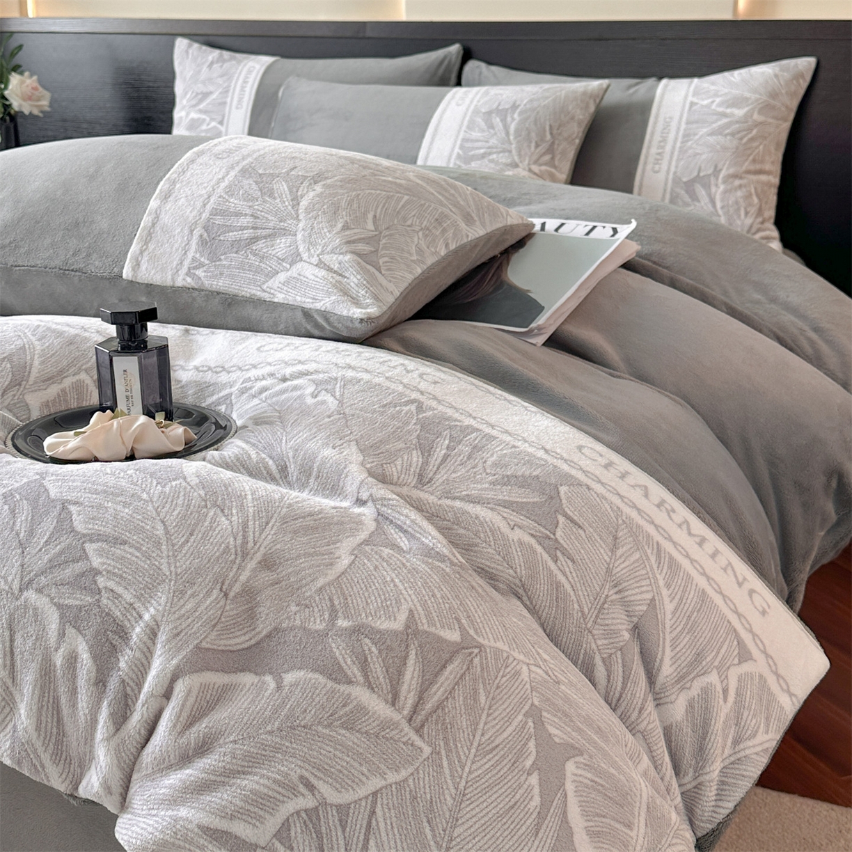 梦幻之城 2025新款牛奶绒刺绣款四件套-苏缦 经典灰