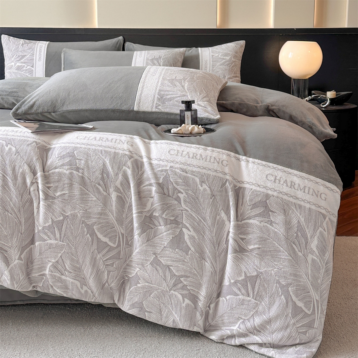 91家纺网 家纺一手货源 找家纺 梦幻之城 2025新款牛奶绒刺绣款四件套-苏缦 经典灰