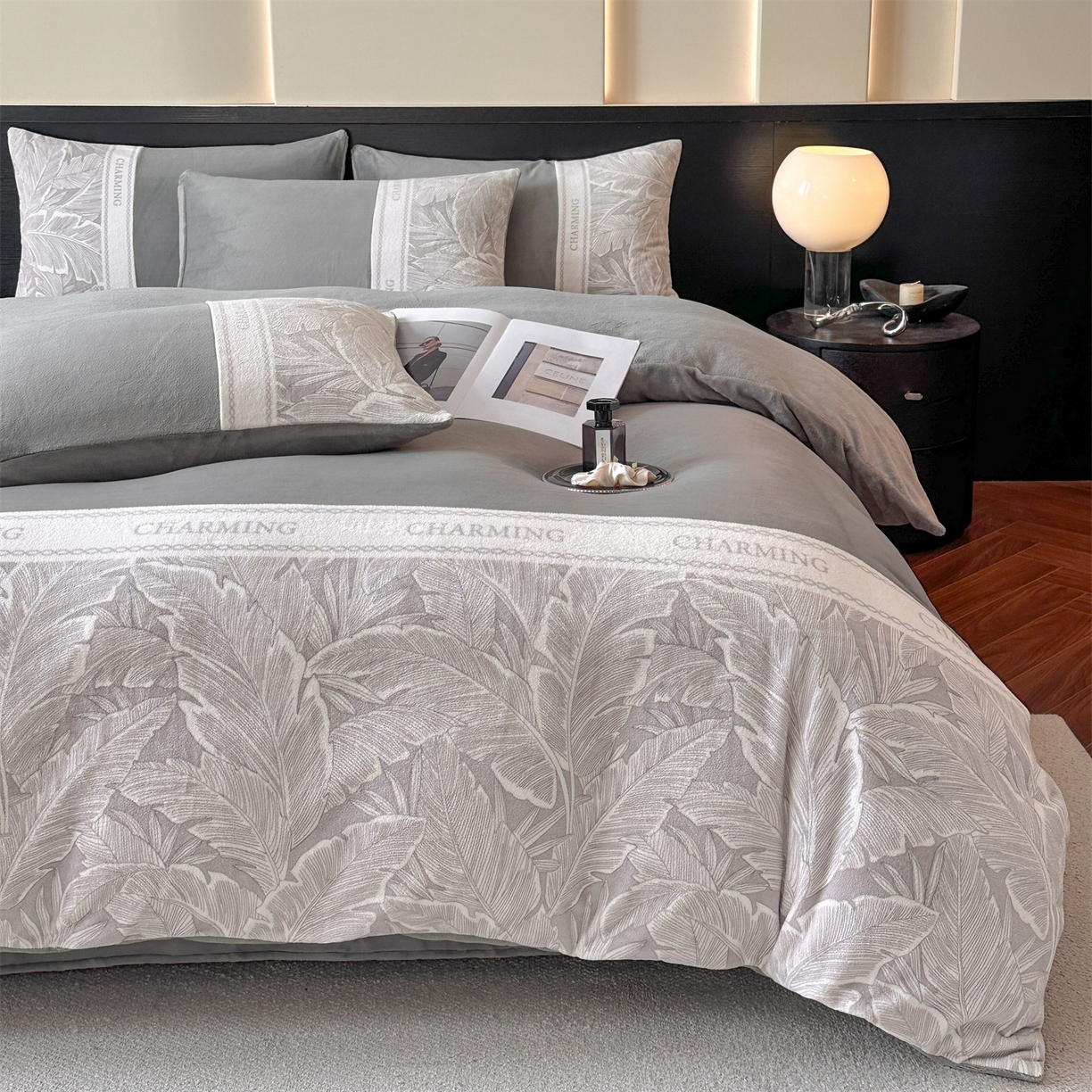 91家纺网 家纺一手货源 找家纺 梦幻之城 2025新款牛奶绒刺绣款四件套-苏缦 经典灰