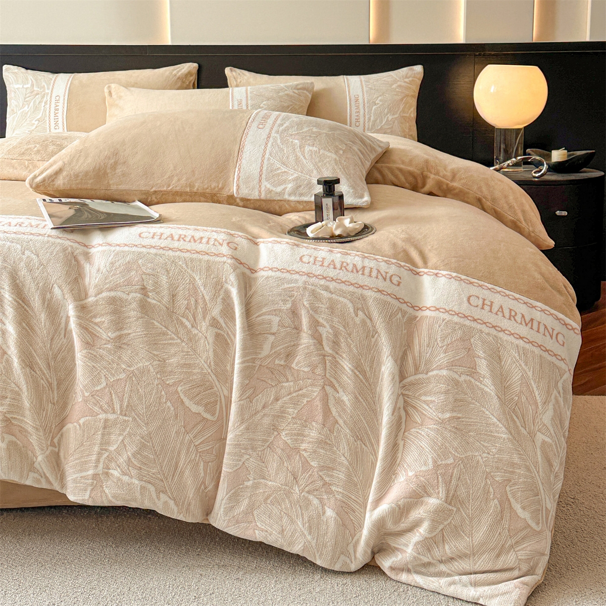 91家纺网 家纺一手货源 找家纺 梦幻之城 2025新款牛奶绒刺绣款四件套-苏缦 香槟色