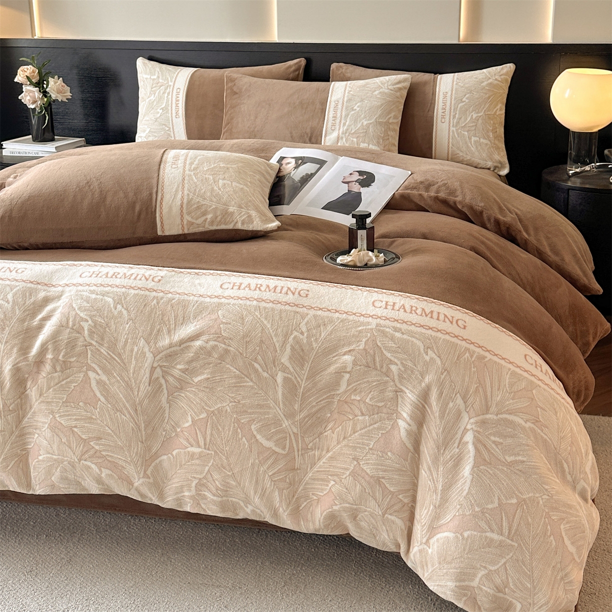 91家纺网 家纺一手货源 找家纺 梦幻之城 2025新款牛奶绒刺绣款四件套-苏缦 摩卡棕