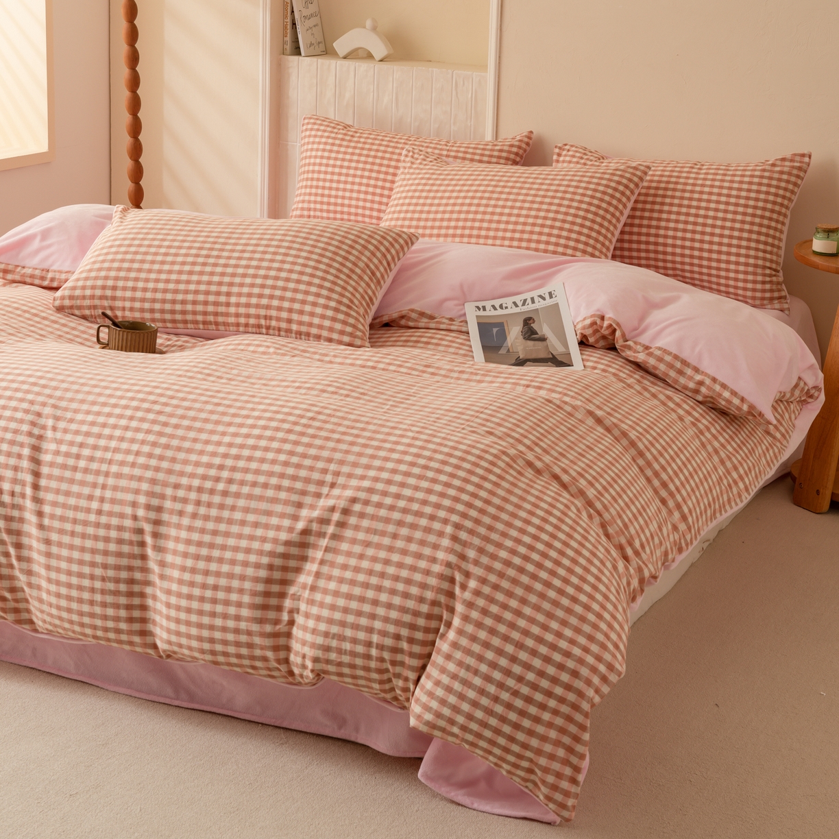 91家纺网 家纺一手货源 找家纺 雯雨家纺 2025新款一面全棉一面牛奶绒可拆洗冬被被子被芯春秋被被子被芯 棉绒-粉小格