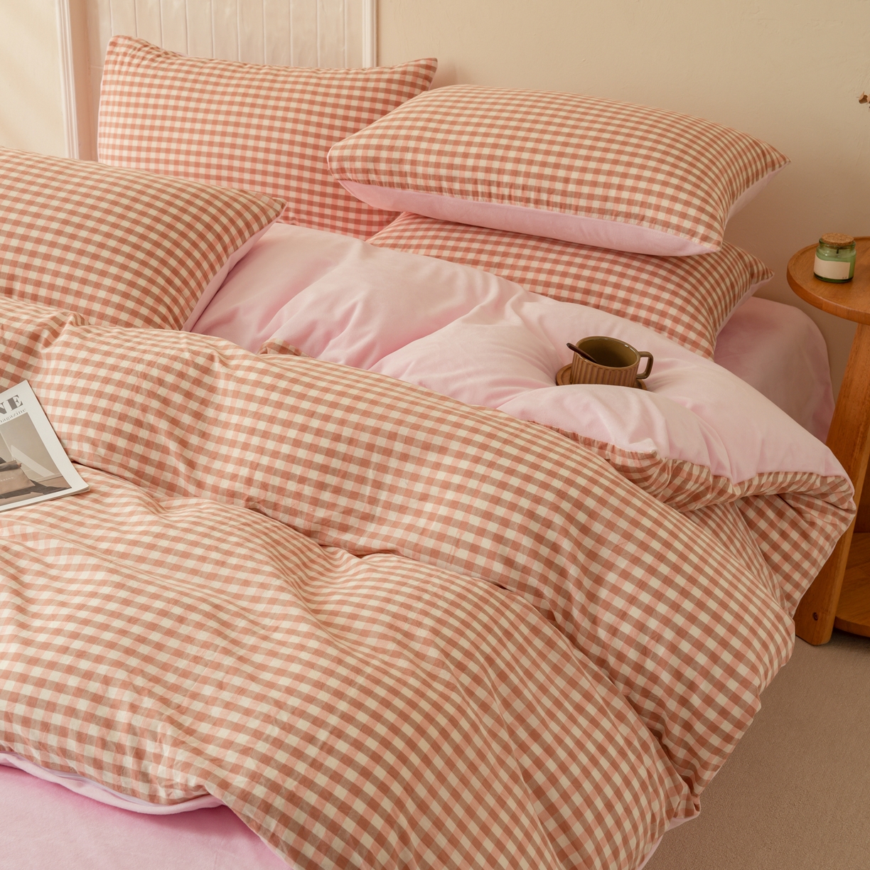 91家纺网 家纺一手货源 找家纺 雯雨家纺 2025新款一面全棉一面牛奶绒可拆洗冬被被子被芯春秋被被子被芯 棉绒-粉小格