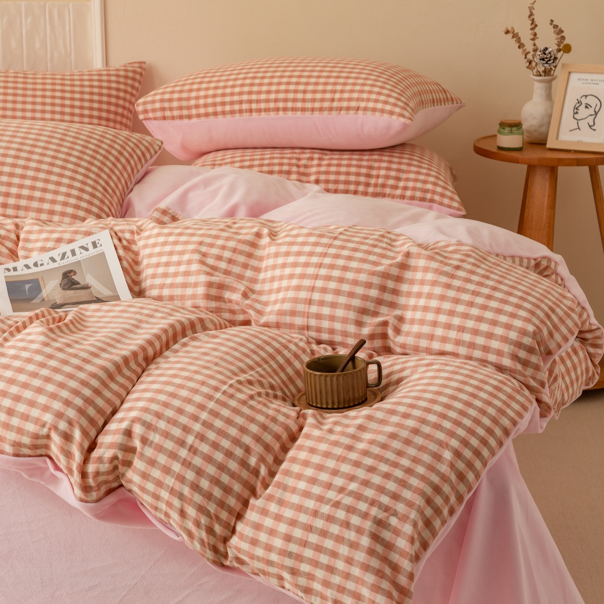 91家纺网 家纺一手货源 找家纺 雯雨家纺 2025新款一面全棉一面牛奶绒可拆洗冬被被子被芯春秋被被子被芯 棉绒-粉小格