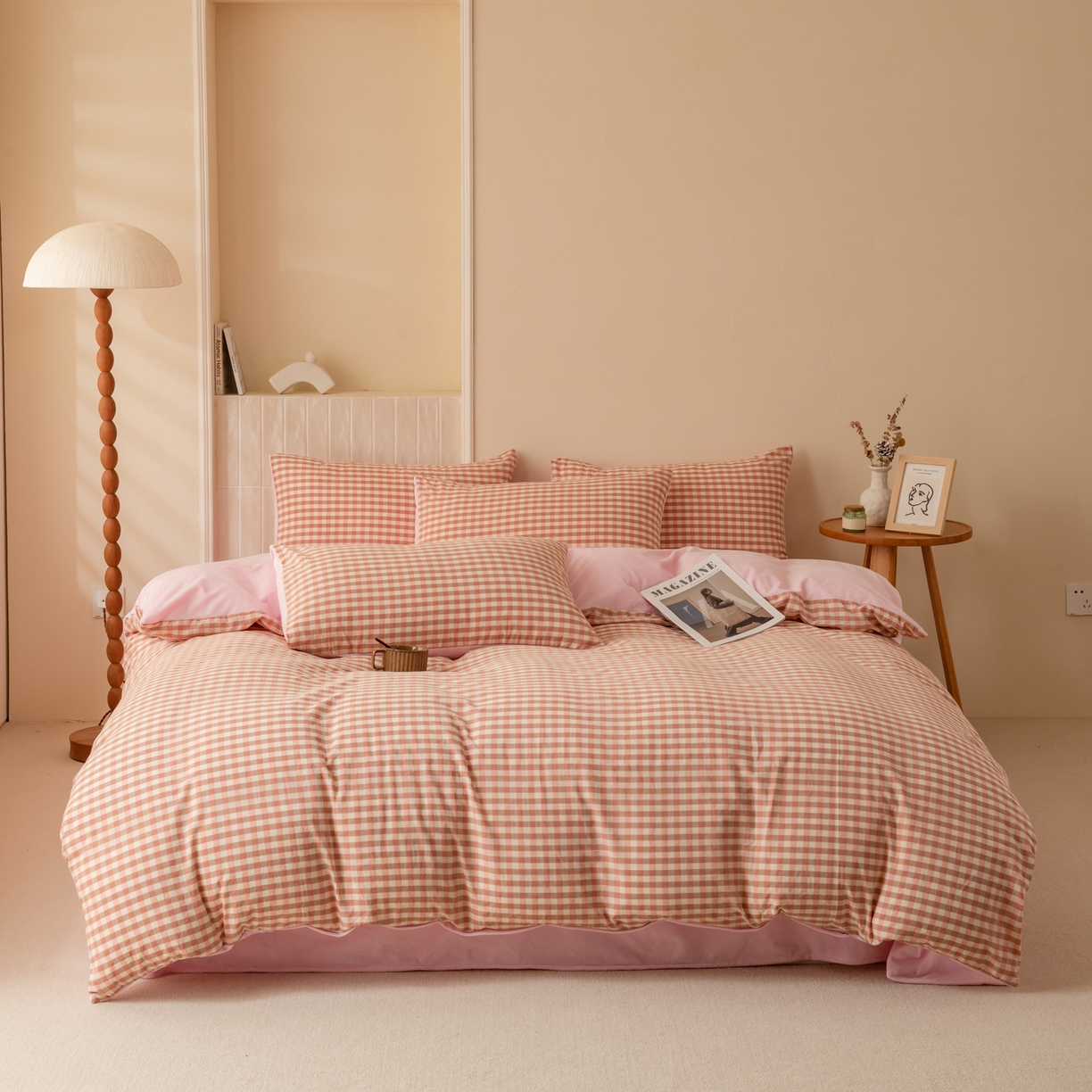 91家纺网 家纺一手货源 找家纺 雯雨家纺 2025新款一面全棉一面牛奶绒可拆洗冬被被子被芯春秋被被子被芯 棉绒-粉小格