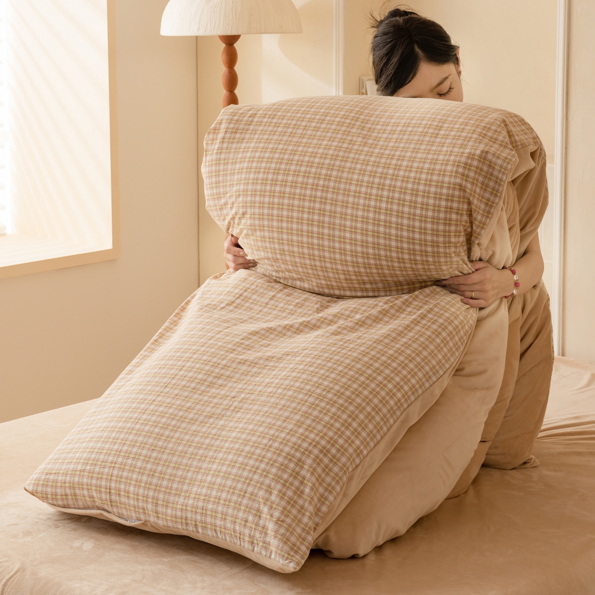 91家纺网 家纺一手货源 找家纺 雯雨家纺 2025新款一面全棉一面牛奶绒可拆洗冬被被子被芯春秋被被子被芯 棉绒-西蒙咖