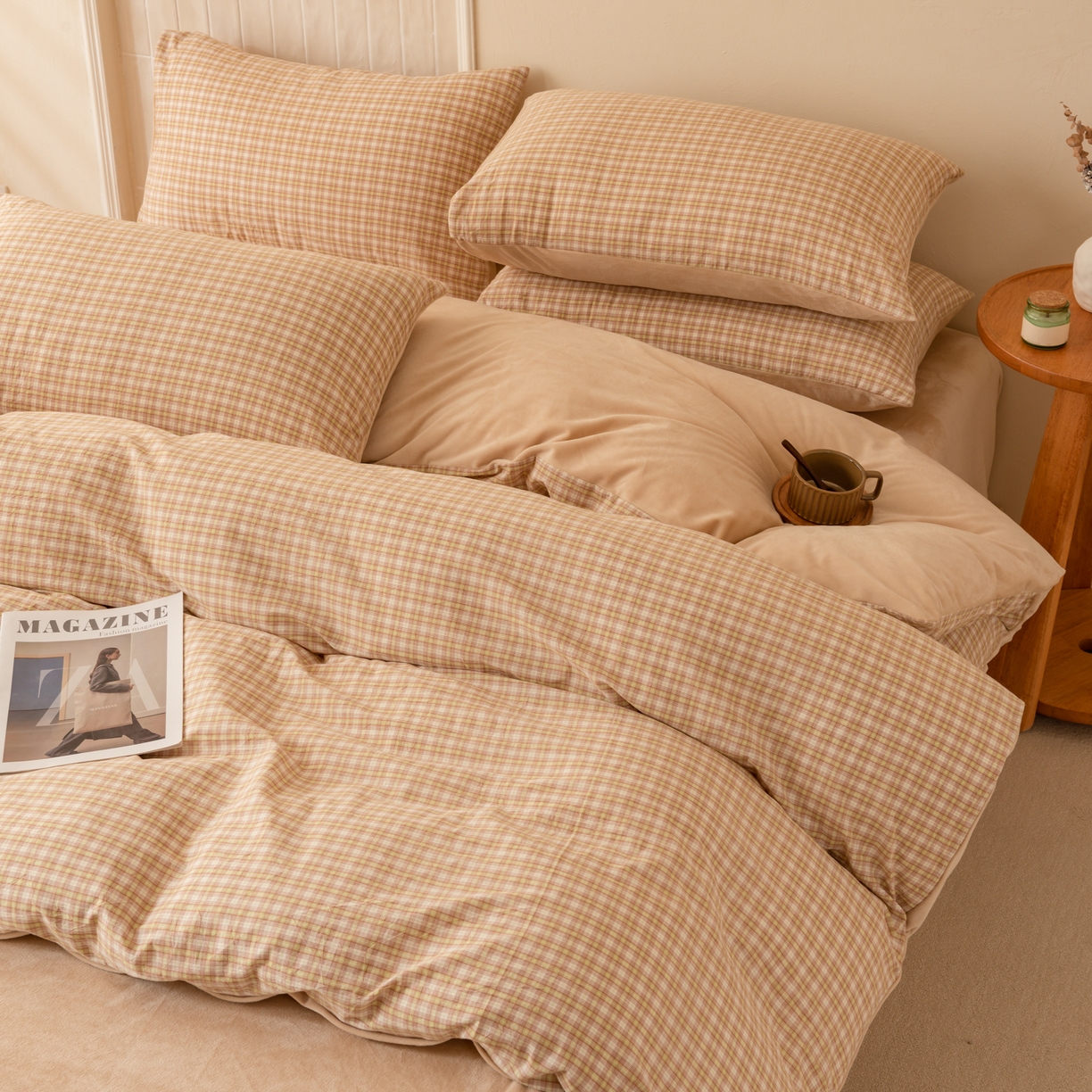 91家纺网 家纺一手货源 找家纺 雯雨家纺 2025新款一面全棉一面牛奶绒可拆洗冬被被子被芯春秋被被子被芯 棉绒-西蒙咖