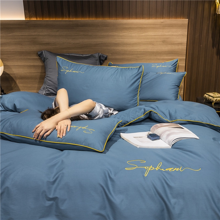 91家纺网 家纺一手货源 找家纺 小叮当家纺仓储工厂店 2025新款(热买家秀不断货)40s贡缎长绒棉纯棉字母款全棉四件套轻奢床上用品 宾利蓝