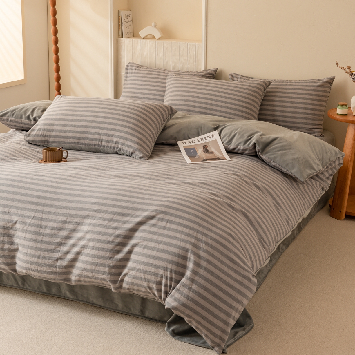 91家纺网 家纺一手货源 找家纺 雯雨家纺 2025新款一面全棉一面牛奶绒可拆洗冬被被子被芯春秋被被子被芯 棉绒-布林灰