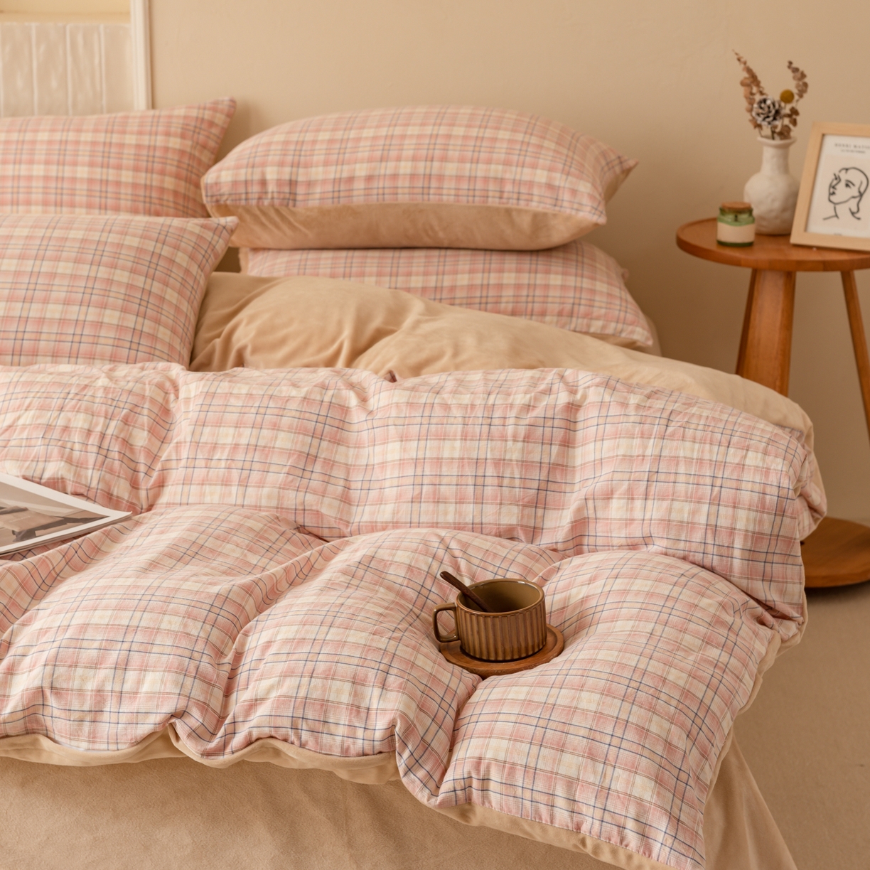 91家纺网 家纺一手货源 找家纺 雯雨家纺 2025新款一面全棉一面牛奶绒可拆洗冬被被子被芯春秋被被子被芯 棉绒-凯利咖