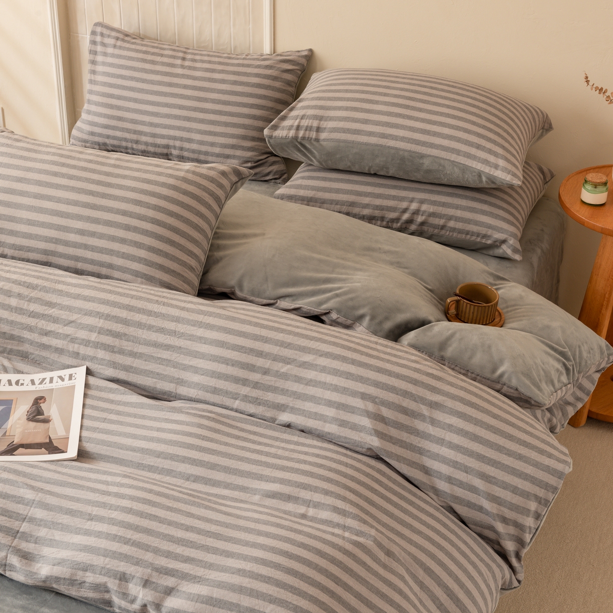 91家纺网 家纺一手货源 找家纺 雯雨家纺 2025新款一面全棉一面牛奶绒可拆洗冬被被子被芯春秋被被子被芯 棉绒-布林灰