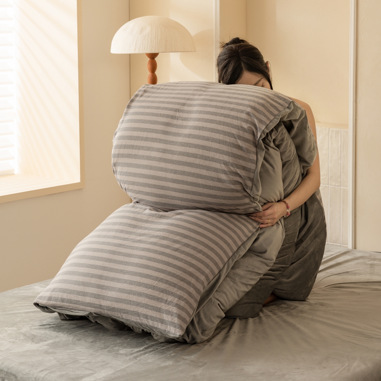 雯雨家纺 2025新款一面全棉一面牛奶绒可拆洗冬被被子被芯春秋被被子被芯 棉绒-布林灰