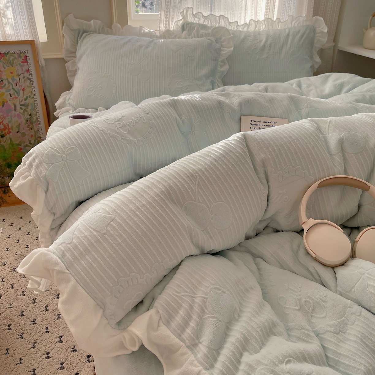 91家纺网 家纺一手货源 找家纺 （总）三朵家纺 2025新款韩系花边雕花绒牛奶绒法莱绒四件套