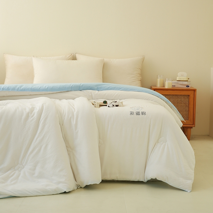 91家纺网 家纺一手货源 找家纺 （总）爱诗诺家纺 2025新款拼色无印风新疆棉花被春秋被夏被四季被被子被芯