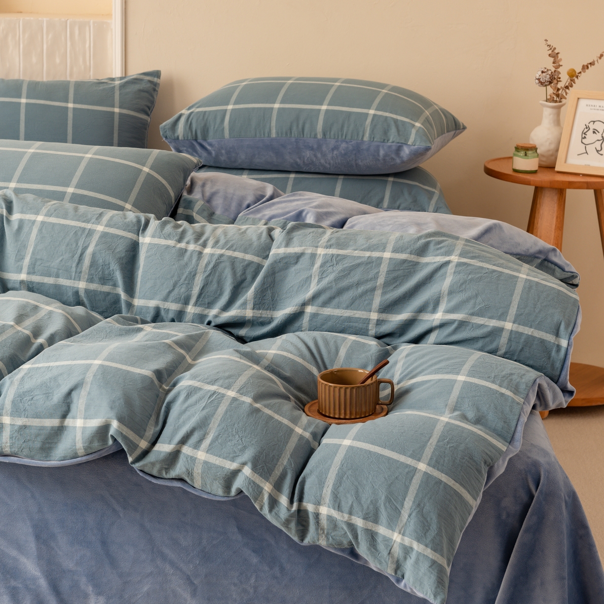 91家纺网 家纺一手货源 找家纺 雯雨家纺 2025新款一面全棉一面牛奶绒可拆洗冬被被子被芯春秋被被子被芯 棉绒-海蓝格