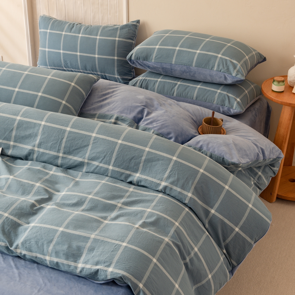 91家纺网 家纺一手货源 找家纺 雯雨家纺 2025新款一面全棉一面牛奶绒可拆洗冬被被子被芯春秋被被子被芯 棉绒-海蓝格