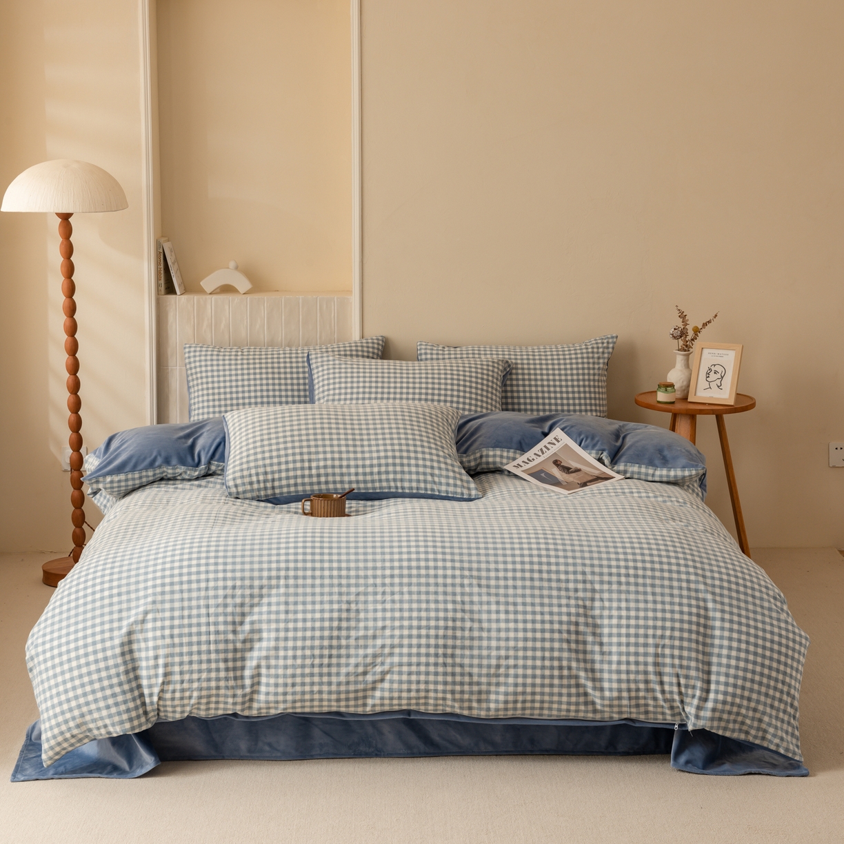 91家纺网 家纺一手货源 找家纺 雯雨家纺 2025新款一面全棉一面牛奶绒可拆洗冬被被子被芯春秋被被子被芯 棉绒-蓝小格