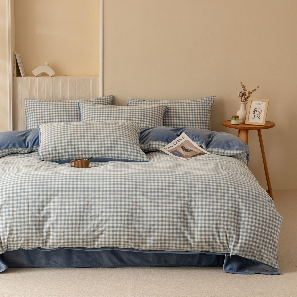 91家纺网 家纺一手货源 找家纺 雯雨家纺 2025新款一面全棉一面牛奶绒可拆洗冬被被子被芯春秋被被子被芯 棉绒-蓝小格