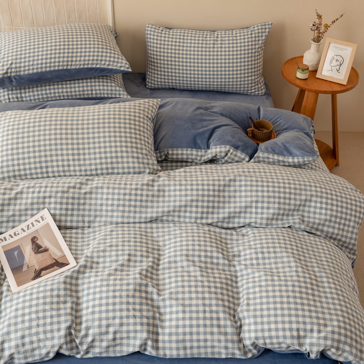 91家纺网 家纺一手货源 找家纺 雯雨家纺 2025新款一面全棉一面牛奶绒可拆洗冬被被子被芯春秋被被子被芯 棉绒-蓝小格