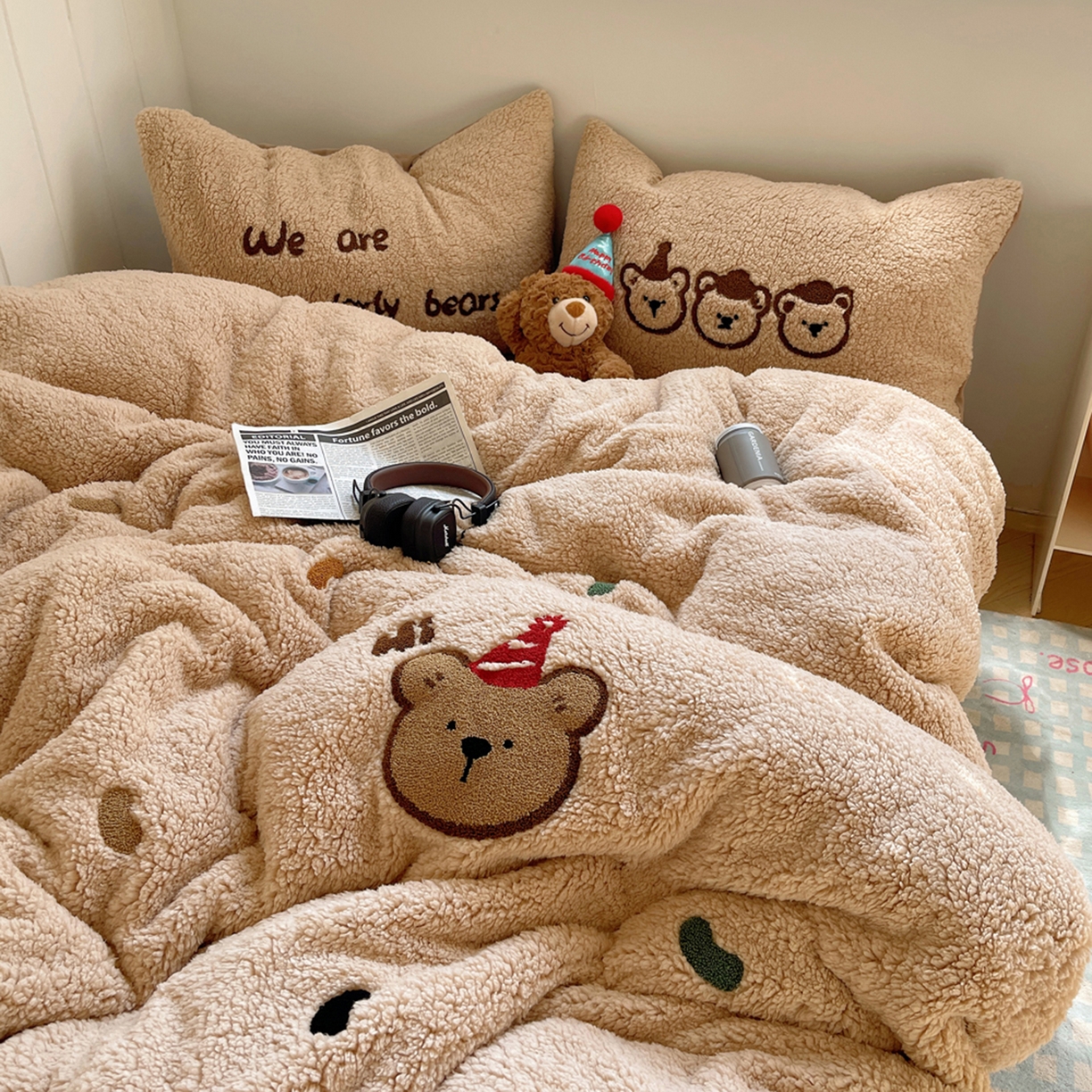 91家纺网 家纺一手货源 找家纺 （总）轻奢坊 2025新款软糯可爱ins韩风羊羔绒毛巾绣四件套