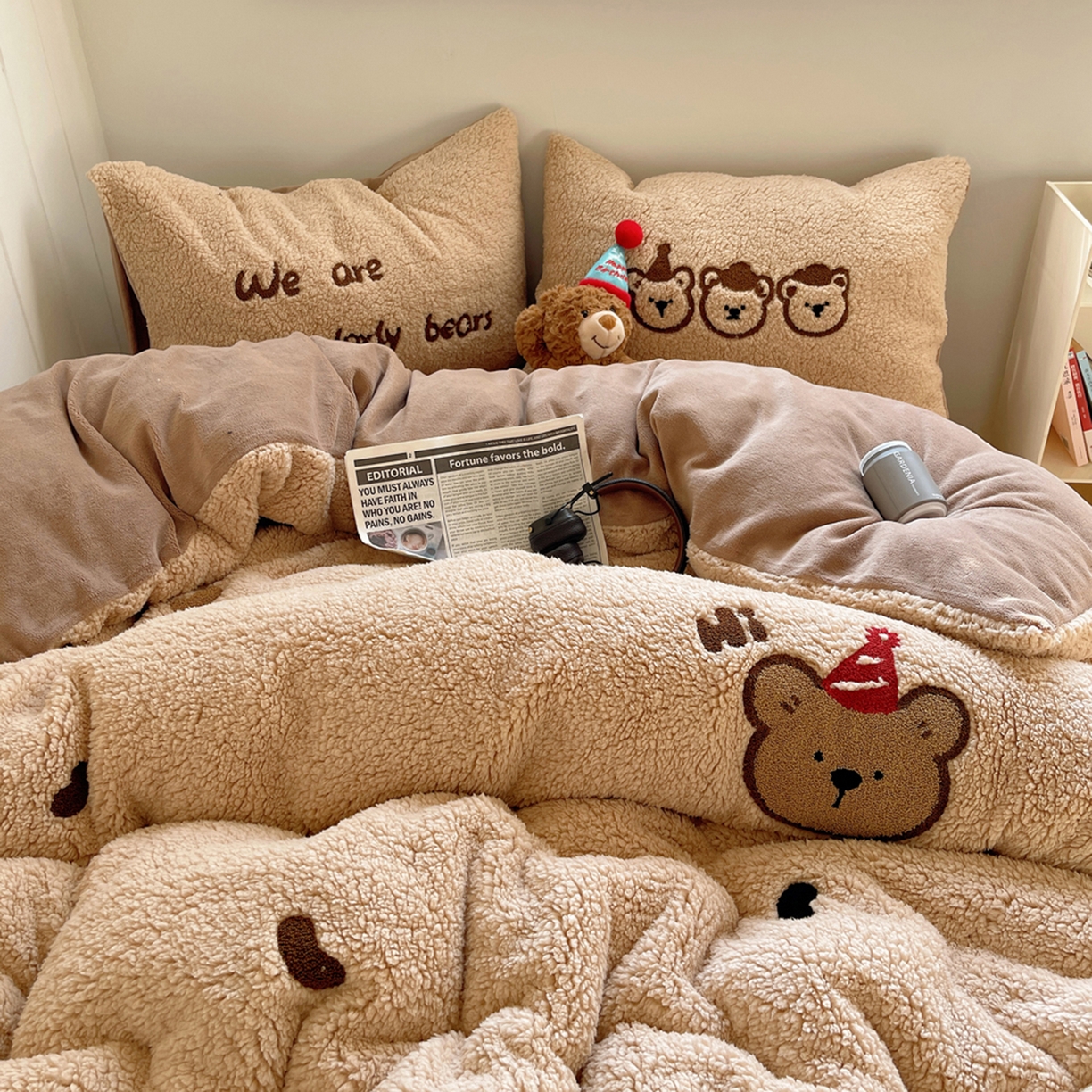 91家纺网 家纺一手货源 找家纺 （总）轻奢坊 2025新款软糯可爱ins韩风羊羔绒毛巾绣四件套