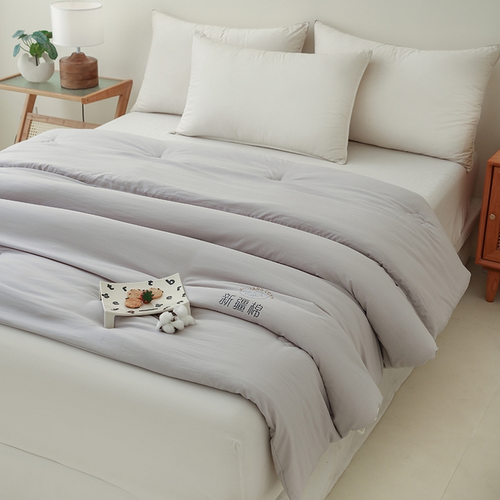 91家纺网 家纺一手货源 找家纺 爱诗诺家纺 2025新款拼色无印风新疆棉花被春秋被夏被四季被被子被芯 灰色