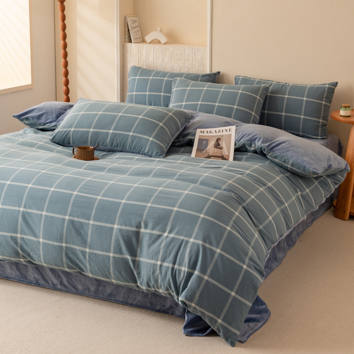 91家纺网 家纺一手货源 找家纺 雯雨家纺 2025新款一面全棉一面牛奶绒可拆洗冬被被子被芯春秋被被子被芯 棉绒-海蓝格