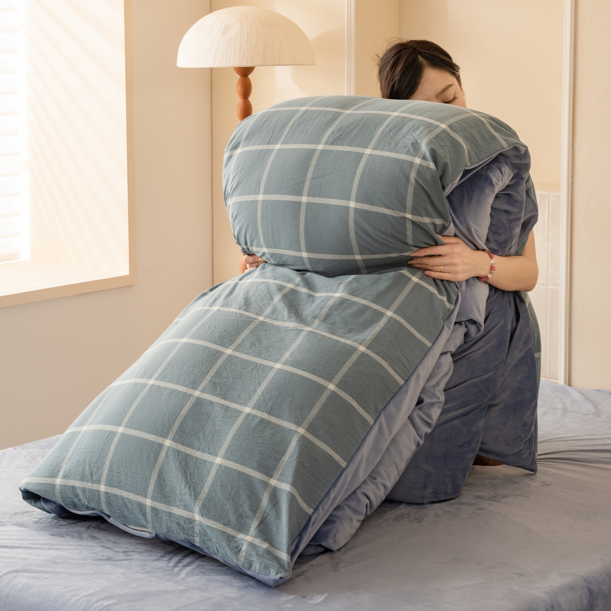 雯雨家纺 2025新款一面全棉一面牛奶绒可拆洗冬被被子被芯春秋被被子被芯 棉绒-海蓝格