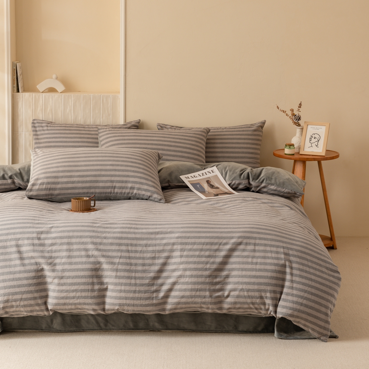 91家纺网 家纺一手货源 找家纺 雯雨家纺 2025新款一面全棉一面牛奶绒可拆洗冬被被子被芯春秋被被子被芯 棉绒-布林灰