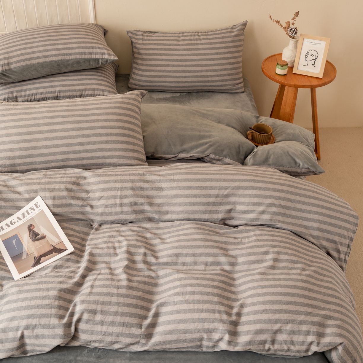 91家纺网 家纺一手货源 找家纺 雯雨家纺 2025新款一面全棉一面牛奶绒可拆洗冬被被子被芯春秋被被子被芯 棉绒-布林灰