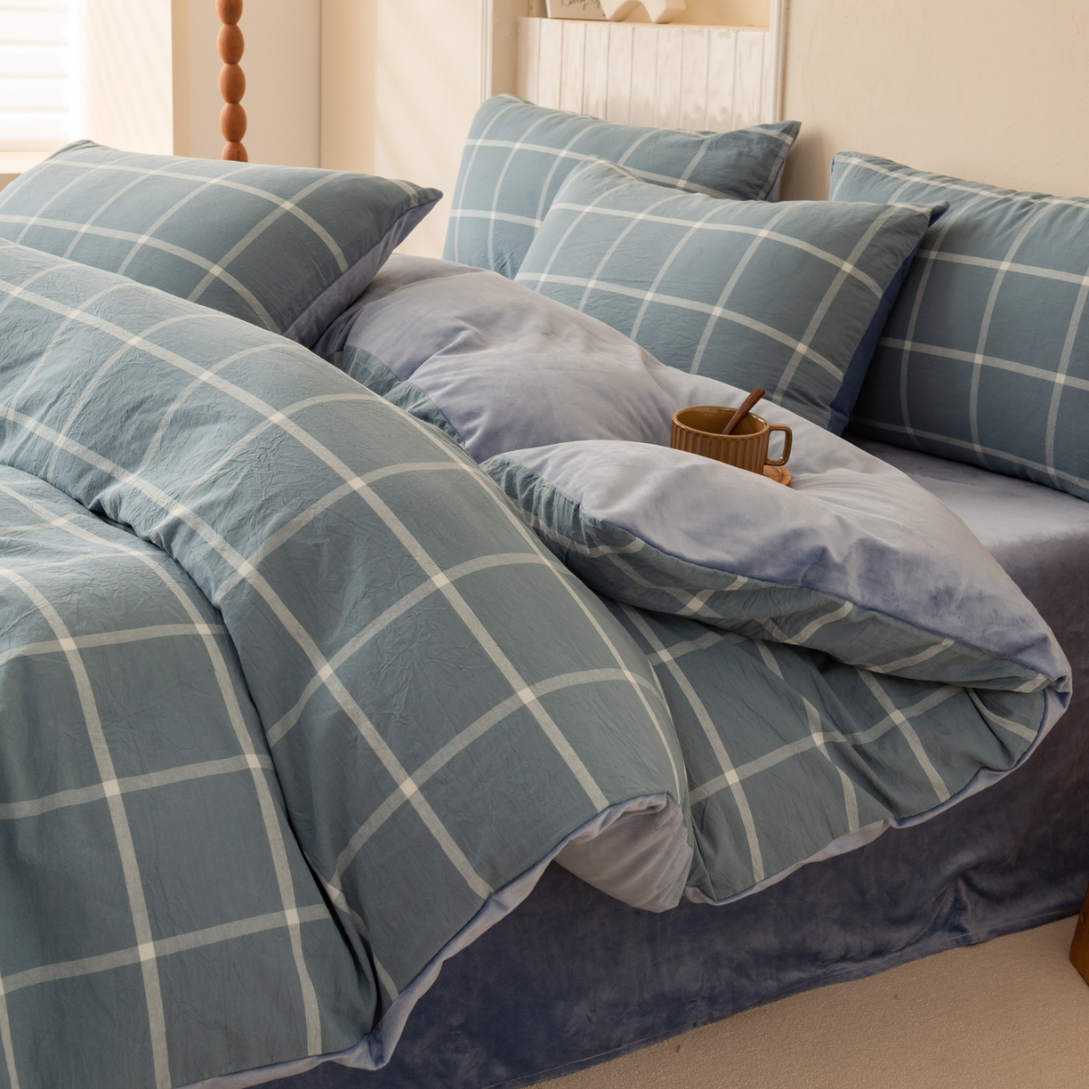 91家纺网 家纺一手货源 找家纺 雯雨家纺 2025新款一面全棉一面牛奶绒可拆洗冬被被子被芯春秋被被子被芯 棉绒-海蓝格