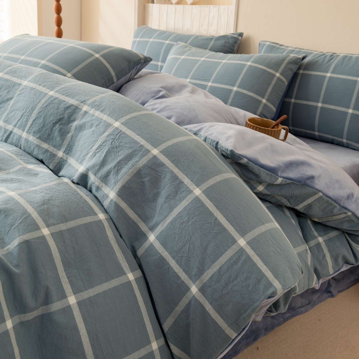 91家纺网 家纺一手货源 找家纺 雯雨家纺 2025新款一面全棉一面牛奶绒可拆洗冬被被子被芯春秋被被子被芯 棉绒-海蓝格